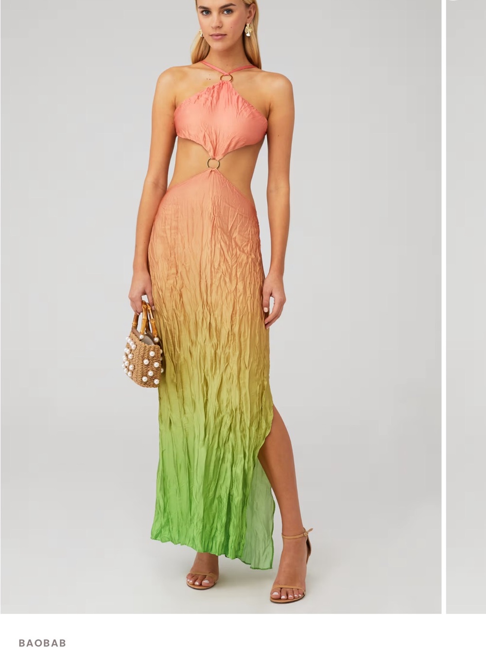 Baobab Collection Ombre Peach-to-Green Crinkled Beach Sarong